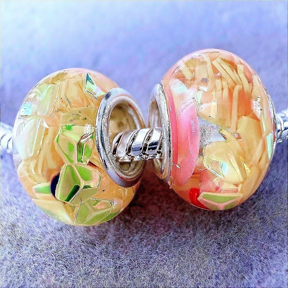 2 PCs Yellow Iridescent Spacer Charm Beads fits PANDORA